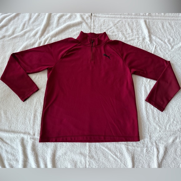 Mens Puma Pullover Active Long Sleeve 1/4 Quarter Zip Runner, Burgundy Sz Large - Picture 1 of 4